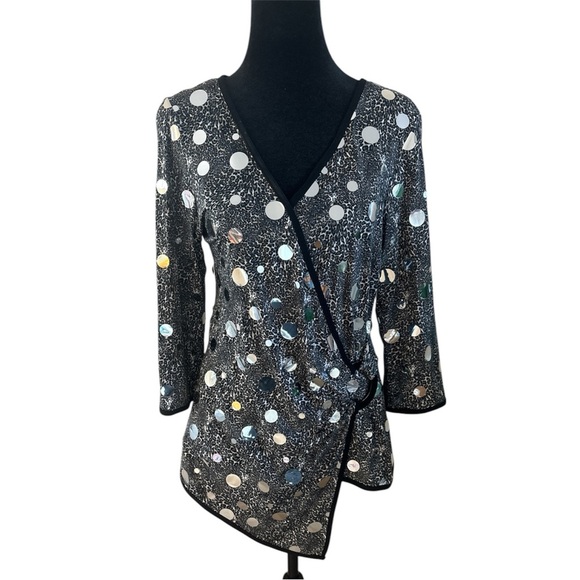 Joseph Ribkoff Tops - Joseph Ribkoff Mirrored Wrap Black and Silver Women's Top 0120